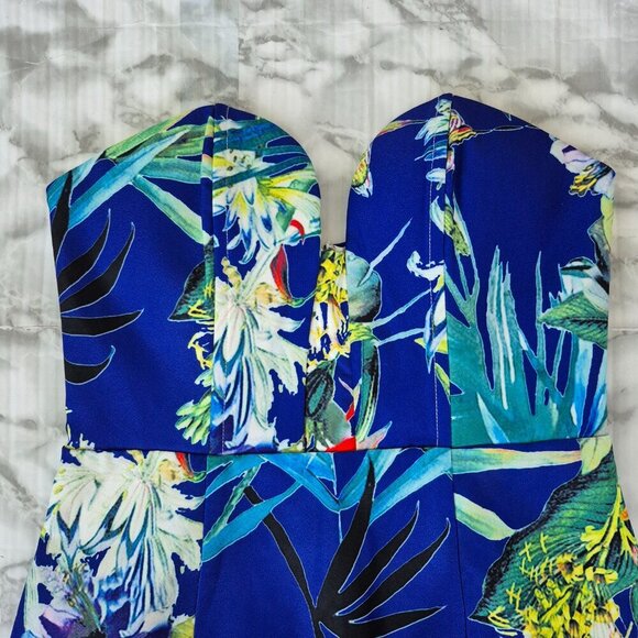 NWT Ava Tropical Floral Print Strapless Cocktail Mini Dress Front Slit - Picture 3 of 11